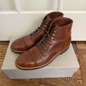 J Crew Men's Kenton Cap Toe Leather Boots - Burnished Tobbaco